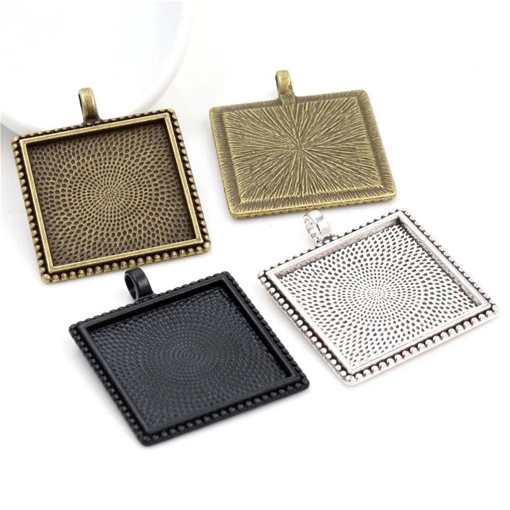 25mm Inner Size Square Pendant Bezel Tary Cabochon Blank Base Setting Charms for DIY Jewelry Making Craft Findings