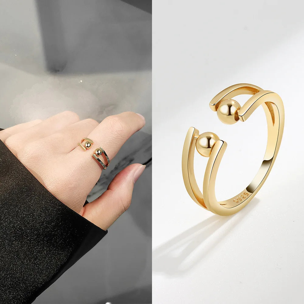 Wholesale Anti-fidget Reduce Stress Opening Ring Adjustable Beaded Anxiety Rings Women's Copper Double Layars Finger Swivel Ring