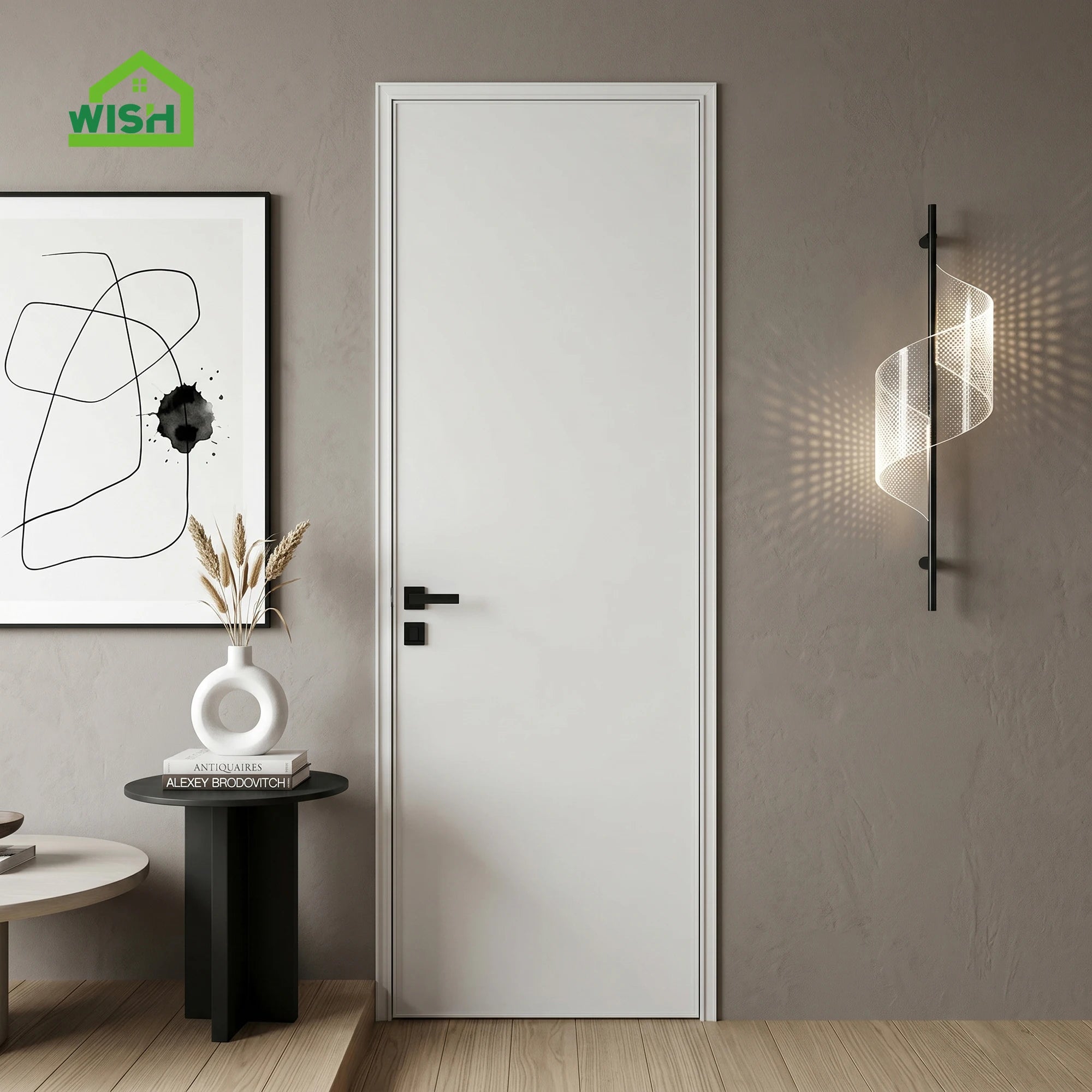 Modern Flush Design Solid Wood Sound Insulation Manual Opening Finished Surface Bedroom Door for Hotel & Villa Use