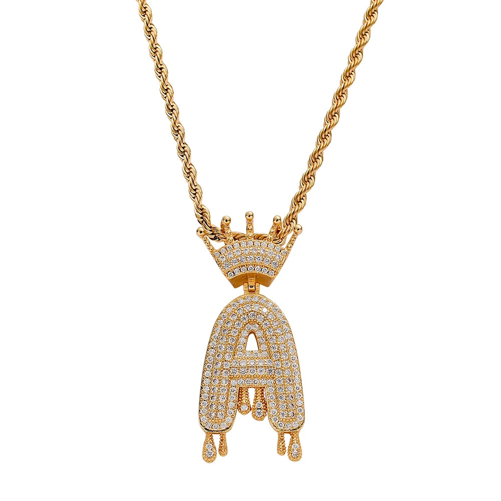 CN285 Wholesale A-Z 26  Letters Iced Out AAA Zircon Bling Bling Brass Setting CZ Pendant Necklace Jewelry