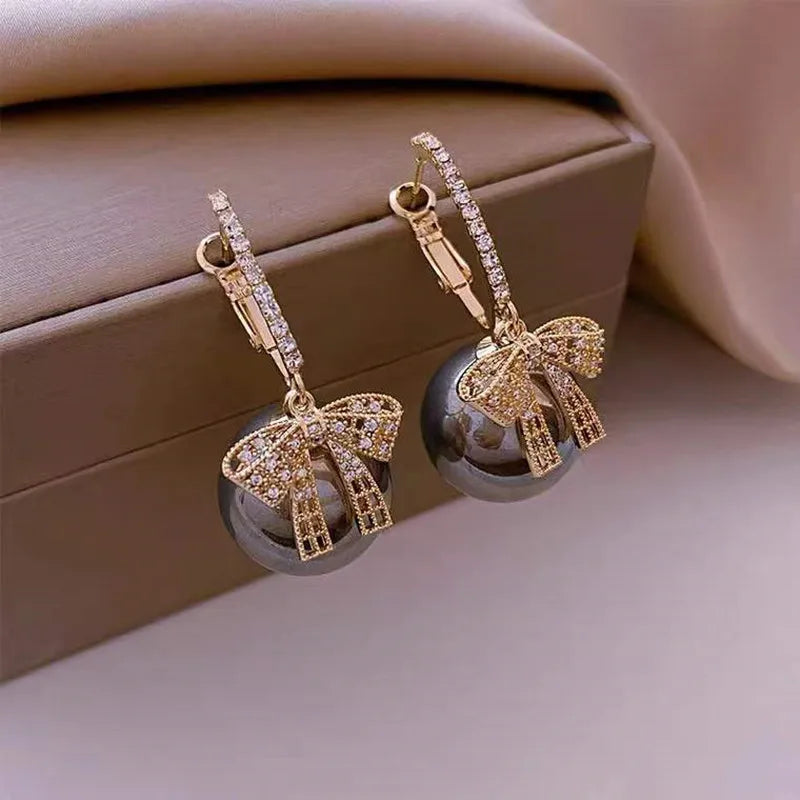 Luxury Gold Plated Full Crystal Round Pearl Earrings Vintage S925 Sterling Micro Pave CZ Zircon Freshwater Pearls Drop Earrings
