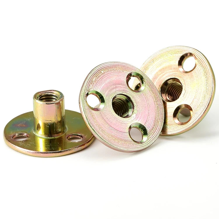 Factory Furniture Nut  Zinc Plated Round Base Three Hole Iron Plate T Nut