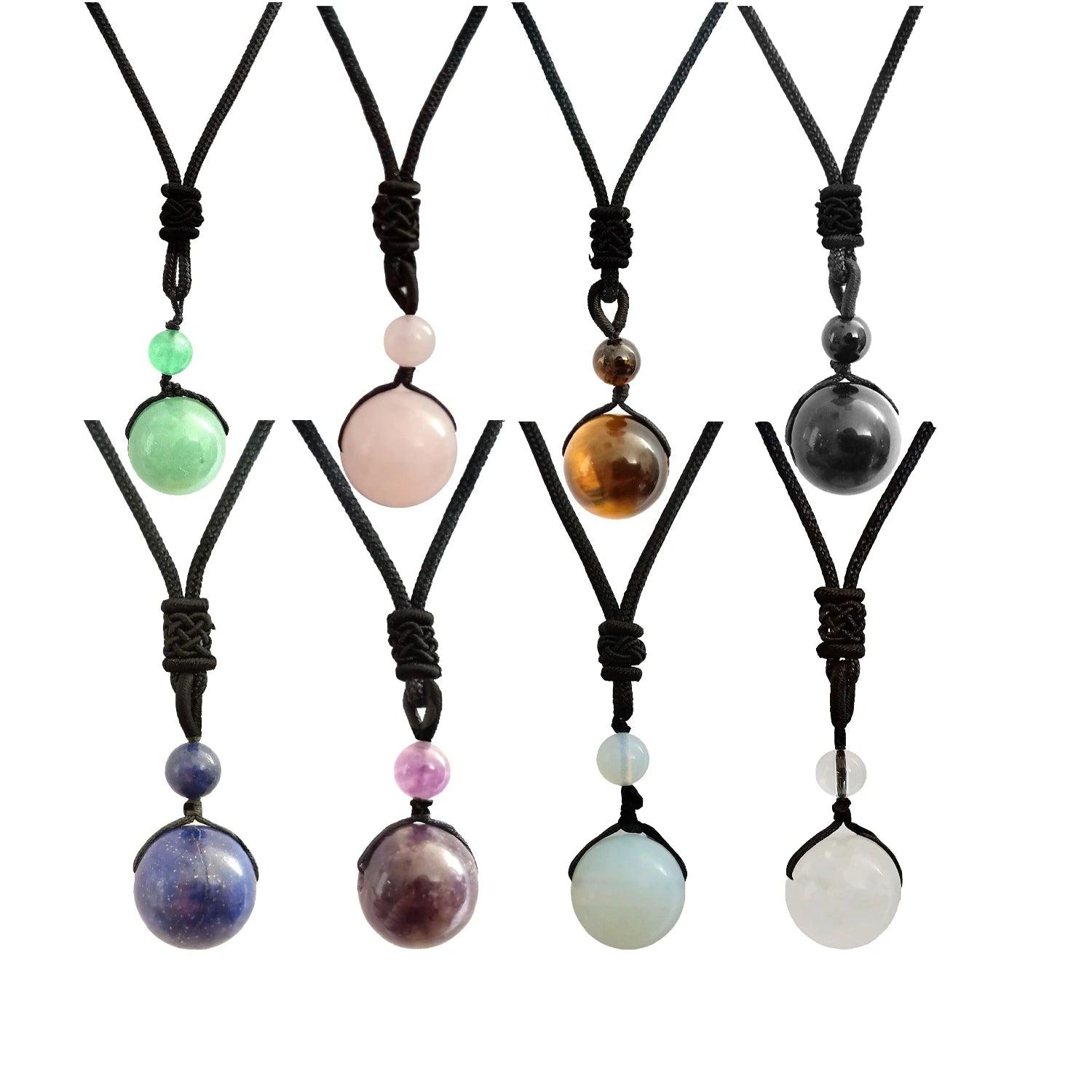 Natural Stone Ball Pendant Necklace 7 Chakra Healing Crystal Necklace Pendant Rope Necklace Handmade Crystal Charm Jewelry