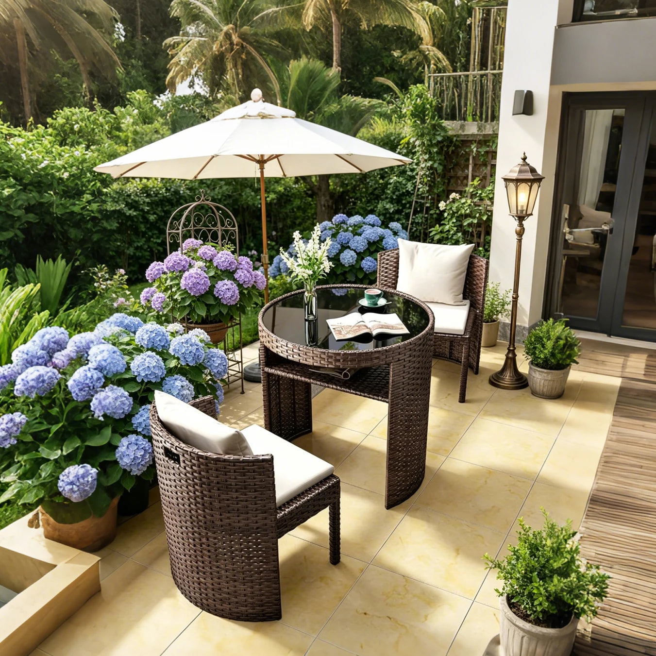 Hot Sale 3-Piece Durable Rattan Plastic Patio Set for Outdoor Cafe Garden Dining Courtyard Compact Coffee ShopTable Set