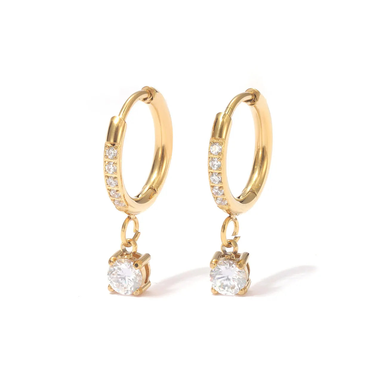 Trendy Stainless Steel Crystal Small Hoop Earrings Exquisite Cubic CZ Geometric Huggie Earrings for Women Wedding Jewelry Gifts