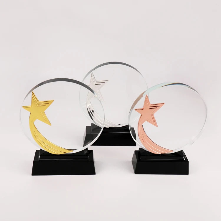 Gold Silver Bronze Metal Star Glass Crystal Circle Plaque Trophy and Award MH-NJ0167