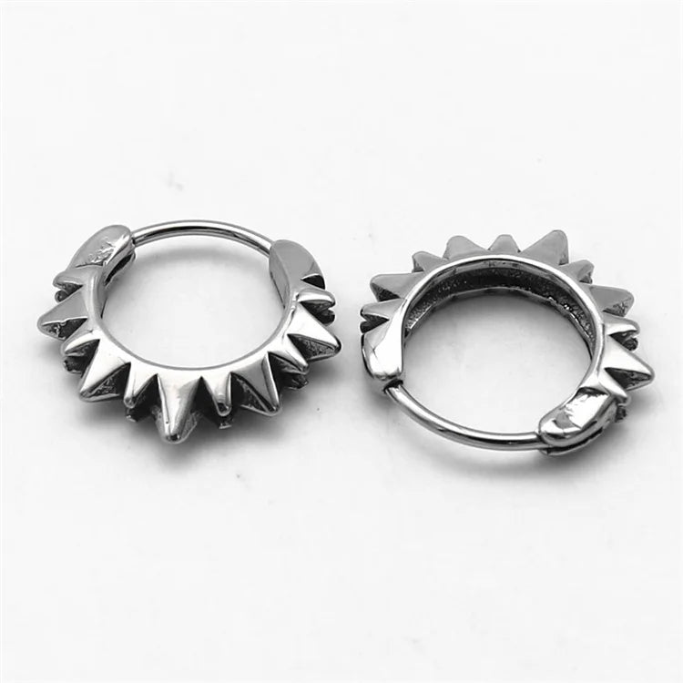 Wholesale Minimalist Personalized Unisex Jewelry Stainless Steel Punk Sun Spike Hoop Earrings for Women Men
