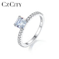 CZCITY Luxurious Engagement Asscher Cut Moissanite 925 Sterling Silver With Stones Woman Rings