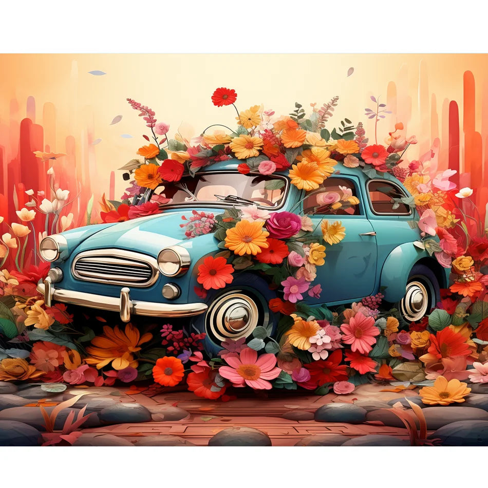 5d Diy Diamond Painting Flowers Car Full Round Diamond Rhinestone Pictures Home Decor 30x40cm/12x16inch Without