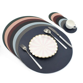 Factory Wholesale Round Leather Placemat Decor Desk Mat Tableware Pad Tablemat Coaster Set for Kitchen Washable Cup