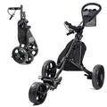 HOW TRUE Wholesale Portable Aluminum Folding 3-Wheel Golf Hand Pull Trolley Foldable Golf Push Cart With Foot Brake