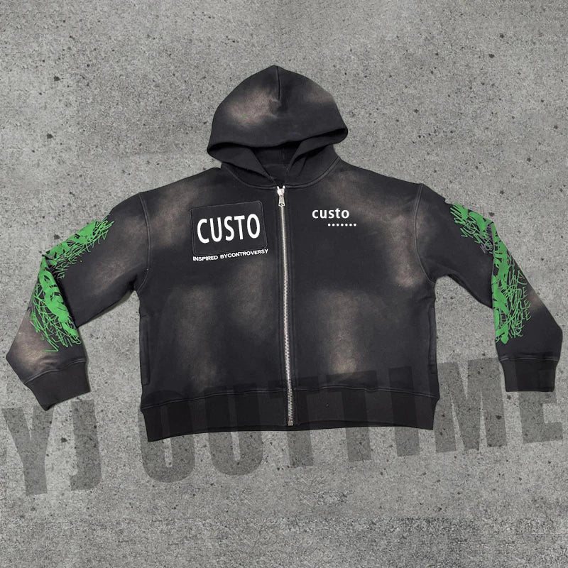 Custom Logo Hoodie Oversized Sweatshirts Heavyweight Cotton for Men's DTG Print Zip up Hoodies