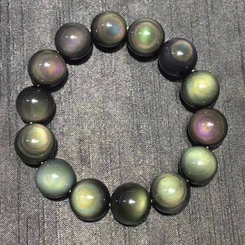 Natural Obsidian Bracelet Double Rainbow Eye Crystal Bracelet