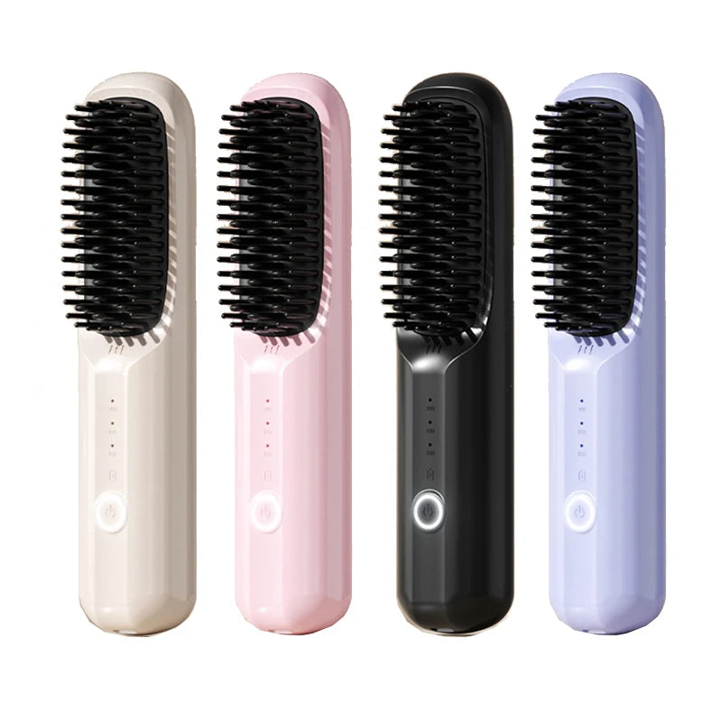 2in 1 Wireless Hair Straight Comb Electric Heat Cordless Heating Comb Portable Travel Rechargeable Mini Hair Straightener Comb