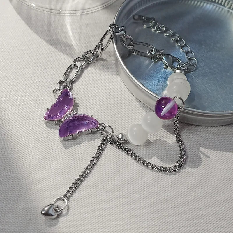 Elegant Women Crystal Butterfly Charm Bracelets Good Sell Beaded Adjustable Chain Butterfly Bracelets