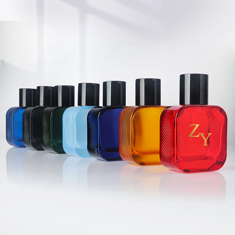 50ml Square Glass Perfume Spray Bottle with Grid Relief Side with Custom Color and Logo Option Perfume Bottles