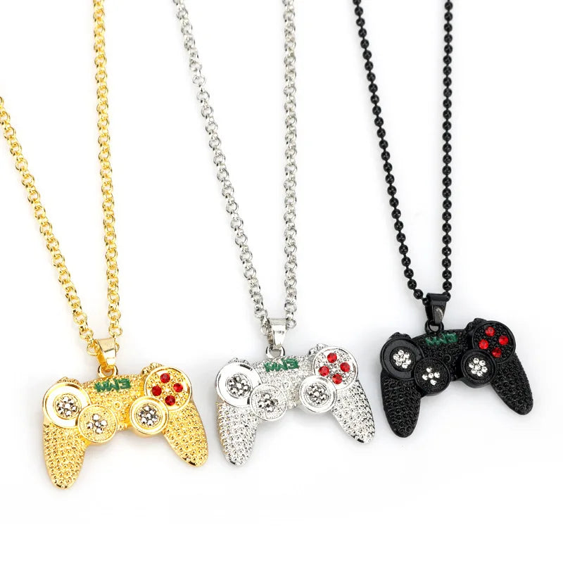 Wholesale Metal Boy Teen Man Hip Pop Full Rhinestones Game Controller Necklace