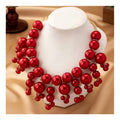 Vintage Exaggerated Red Pearl Tassel Clavicle Chain 2025 New Large Beaded Necklace for Women