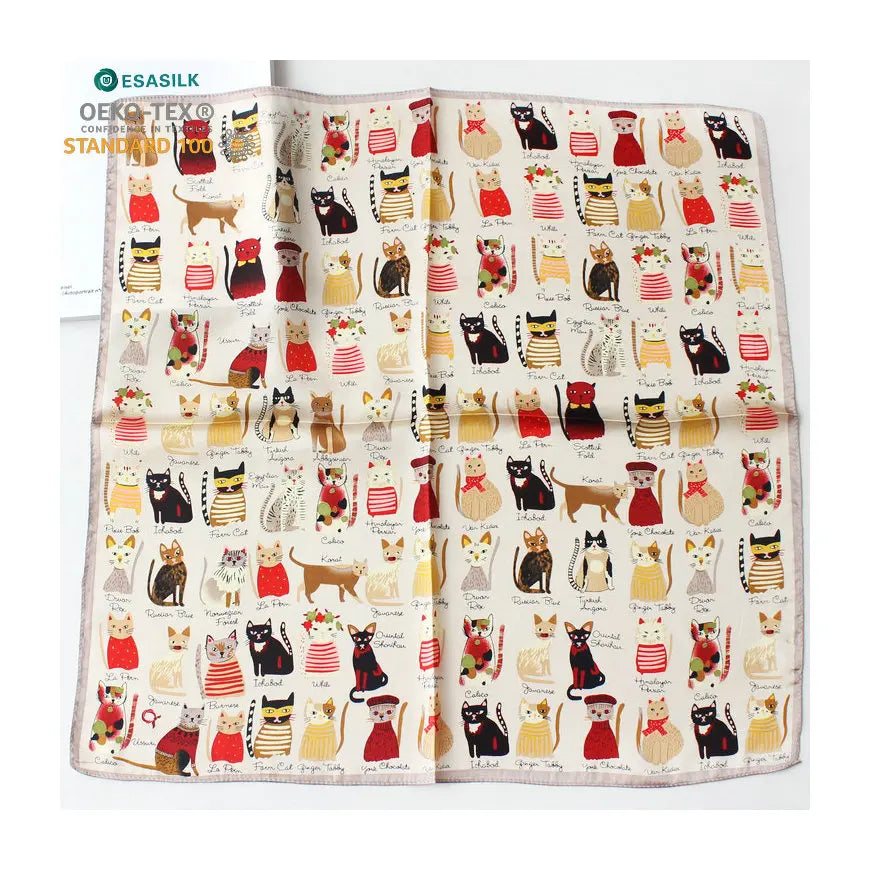 High Quality Luxury 100% Pure Silk Satin Scarf Soft Smooth Feeling Plaid/Striped/Animal Printed Square Head Scarf for Women