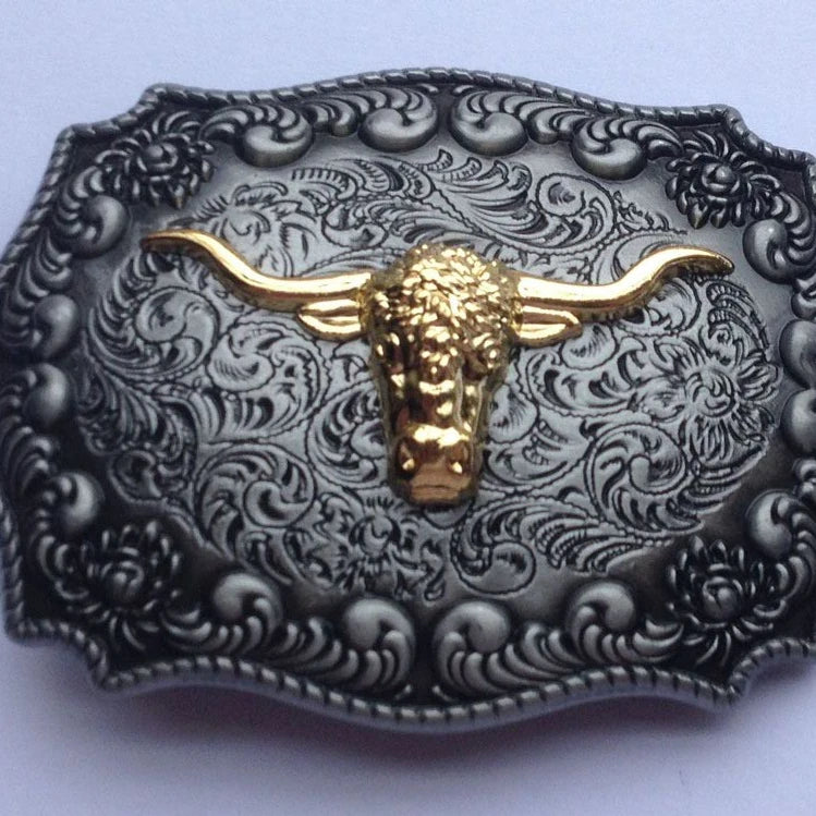 Direct Factory Customized Zinc Alloy 40mm Bull and Eagle Western Name Plate Belt Buckle