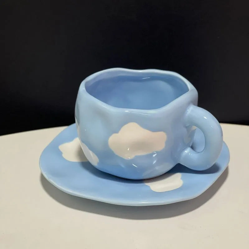 Customized Creative Coffee Cups Nordic Irregular Ceramic  Coffee Tea Cups Porcelain Office Water Mug Coffee Set Kit with Saucer