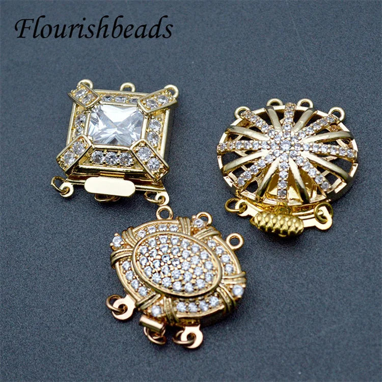Delicate Design Anti Fading Gold Plated Geometric Rectangle Oval Shape CZ Pave Jewelry Connectors Box Clasp for Bracelet Making