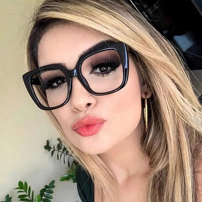 Custom Logo Trending Big Frame Glasses for Women Cat Eye Anti Blue Light Glasses Women