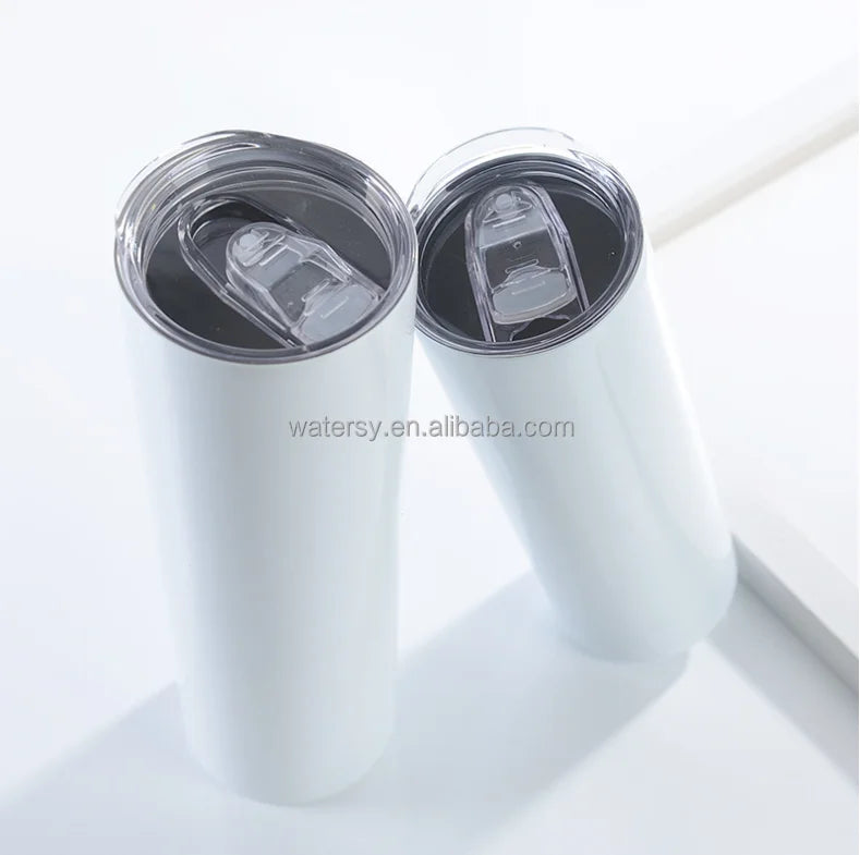 China Watersy 20oz Skinny Straight White Tumblers Sublimation Blanks Drinkware DIY Travel Tumblers Cups with Lid and Metal Straw
