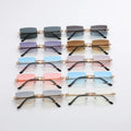 2024 Vintage Custom Logo Unisex Small Rectangle Rimless Sunglasses Metal Transparent Square Frameless Sun Glasses Gold Finish