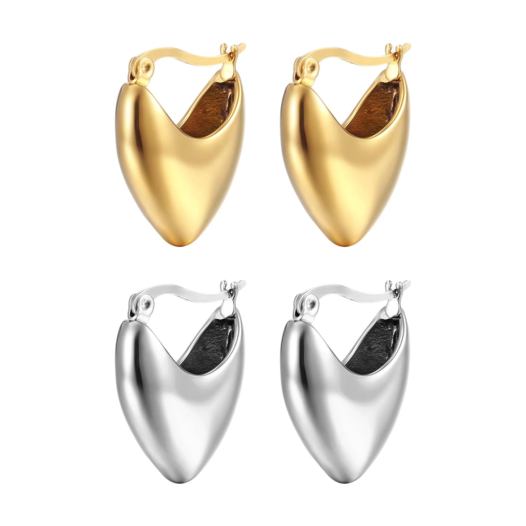 Stainless Steel Gold Plated Chunky Large Huggie Hollow Hoop Earrings 18k Gold Plated Heart Statement Earring for Women
