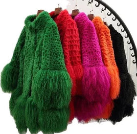Women's Plus Size Eco-Friendly Winter Coat Real Rabbit Fur Wool Sheep Skin PU Material Lilycheng