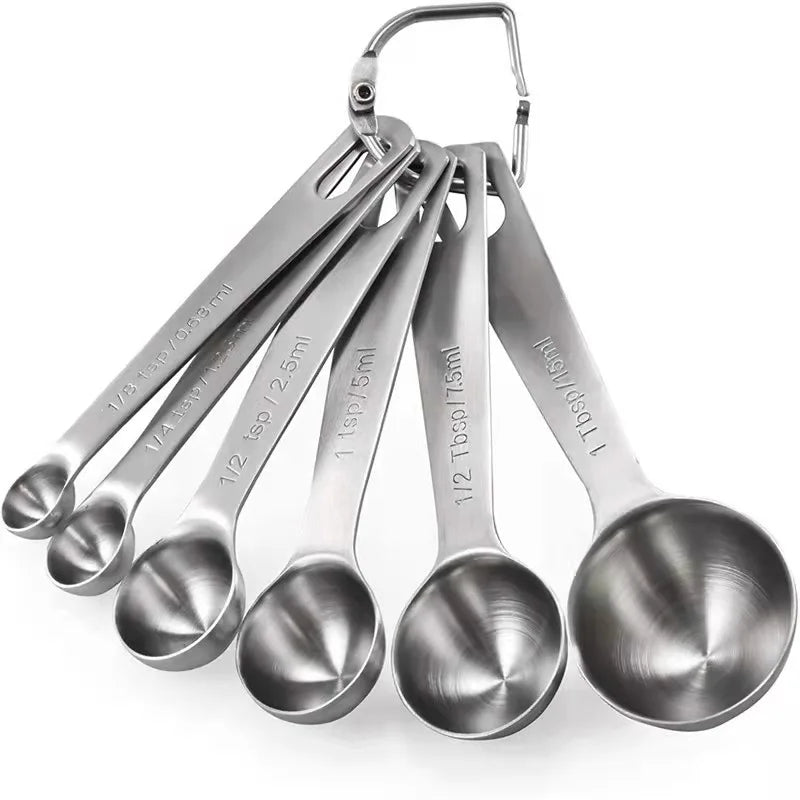 Professional 6/7 Pcs Metal Stainless Steel Measuring Spoon Kitchen Baking Measuring Round Spoon Set Measure Baking Tools