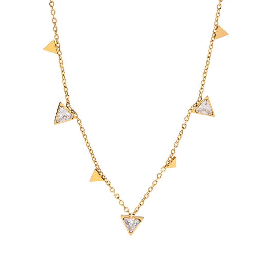 Fashionable Triangle Choker Necklace for Women 18K Real Gold Plated Stainless Steel Necklace With Zircon Wholesale New Jewelry