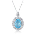 YBO Trendy 925 Sterling Silver Clavicle Chain Pendant Necklace for Women Natural Blue Topaz Zircon Geometric Design for Weddings