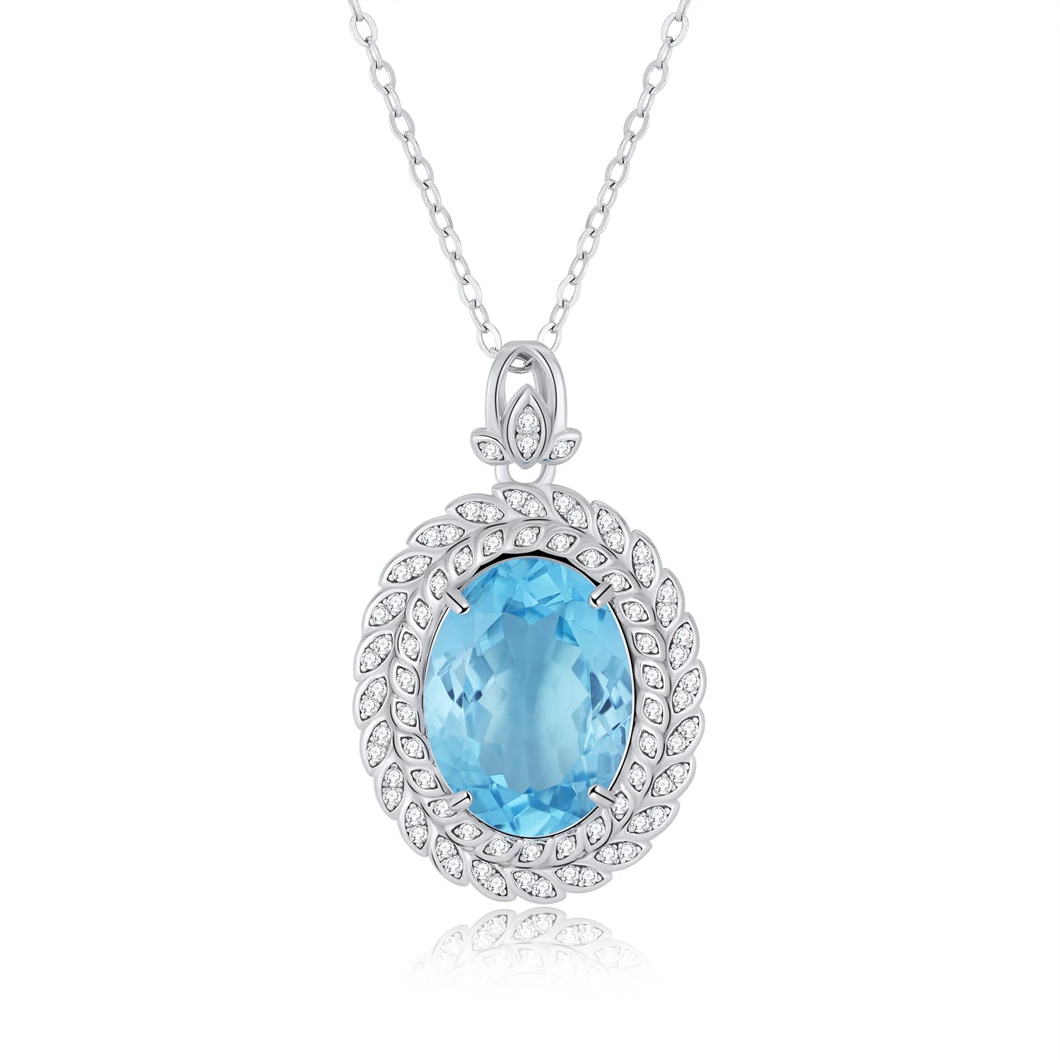 YBO Trendy 925 Sterling Silver Clavicle Chain Pendant Necklace for Women Natural Blue Topaz Zircon Geometric Design for Weddings