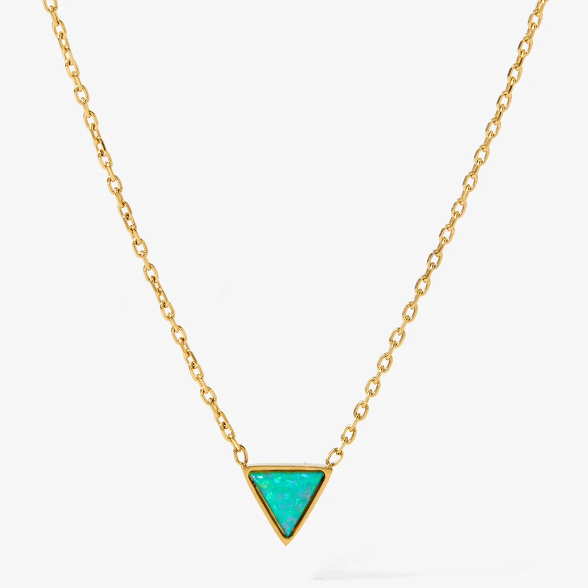 New Trendy 18K Gold Plated V Shape Triangle Stainless Steel Jewelry Natural Opal Stone Pendant Necklace Acier Inoxydable Bijoux