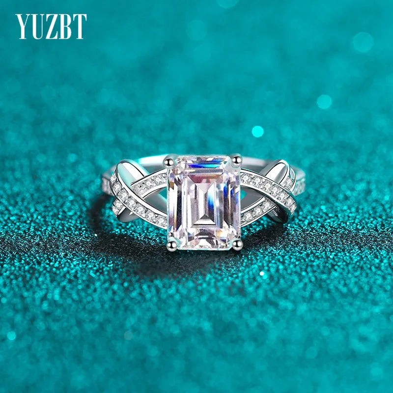 Silver 925 Original 3 Carat Emerald Cut Diamond Test Past D Color Moissanite Wedding Bow-knot Arm Ring for Women Fine Jewelry
