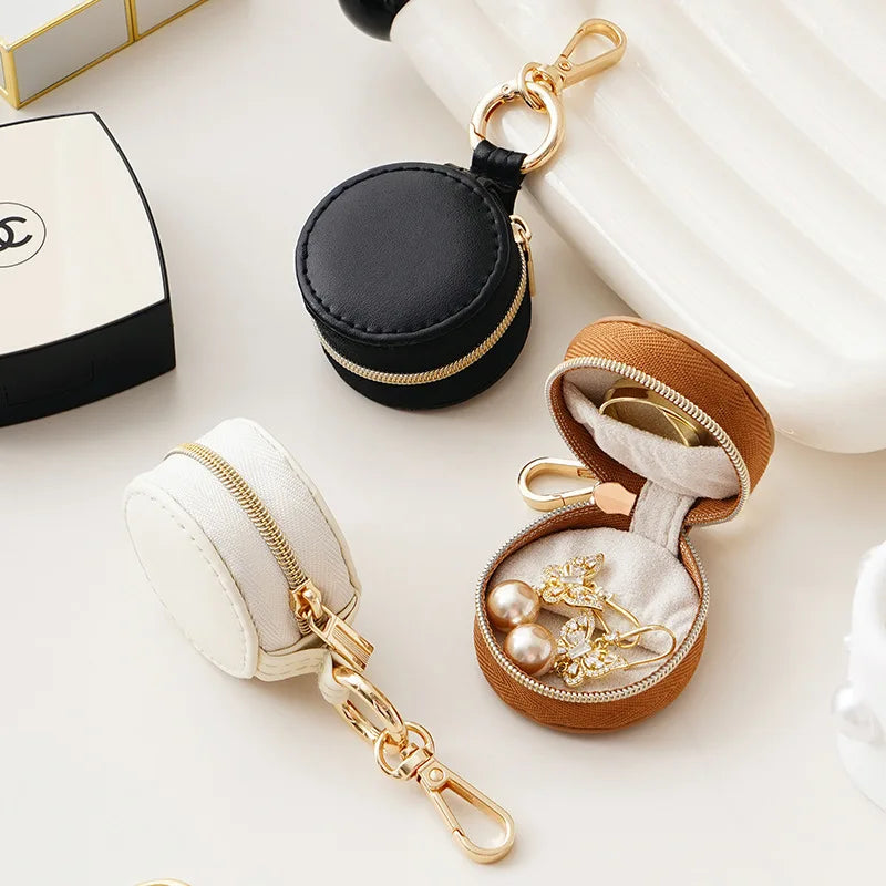 2024 Portable PU Leather Jewellery Travel Case Mini Fashionable Jewellery Box with Zipper Closure Wholesale Small Jewellery Bags