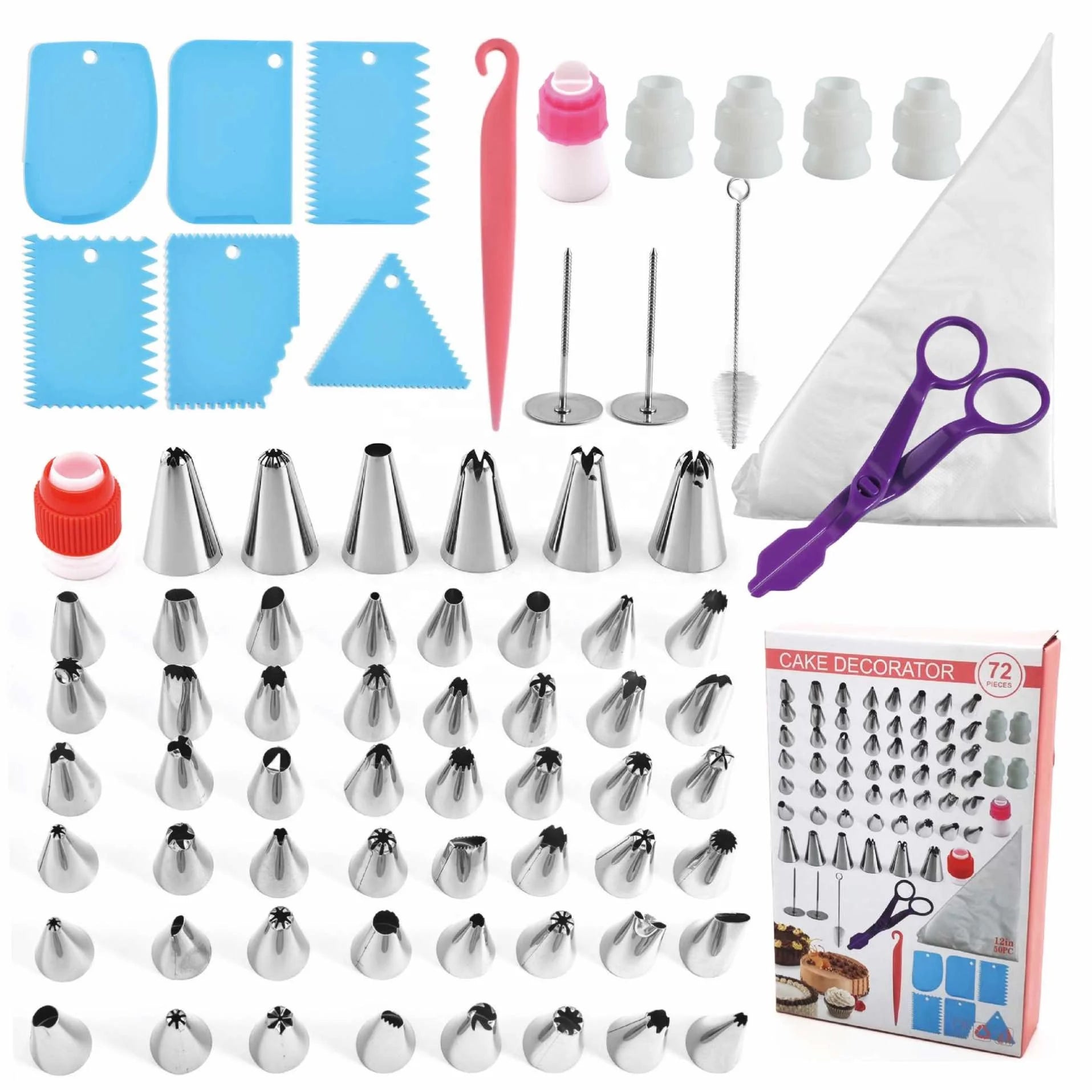 72Pcs Icing Piping Tips Nozzles Pastry Bag Scissor Set Baking Tools Cake Decorating Set