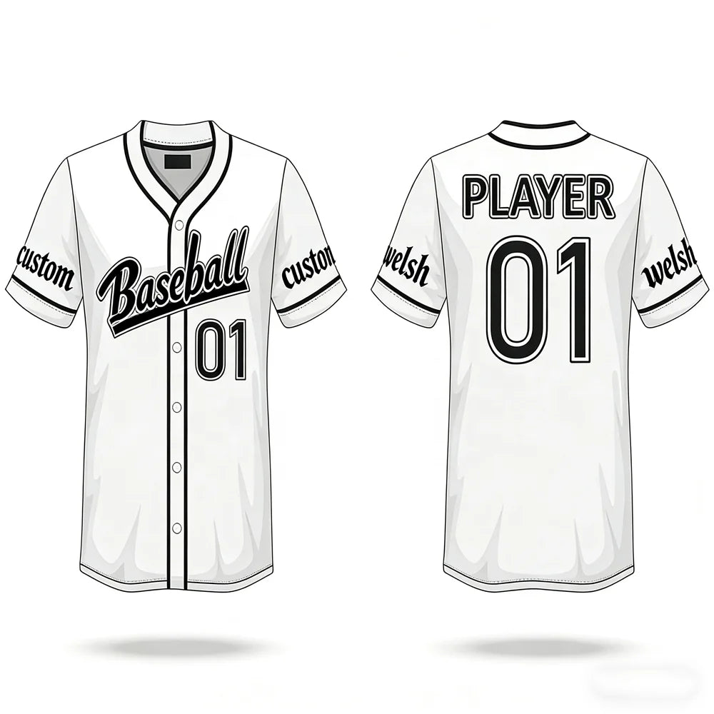 Vintage White Polyester Quick Dry Breathable Plus Size Custom Unisex Streetwear Baseball Jersey Sublimation Printed V-neck 260g