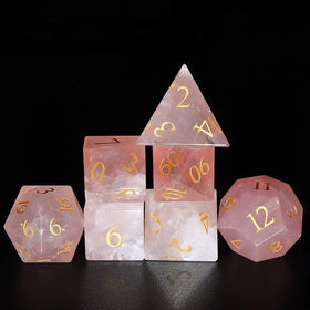 Factory Wholesale Dnd Dice Custom Font and logo pink Quartz Gemstone Dice Set for Dungeons and Dragons RPG