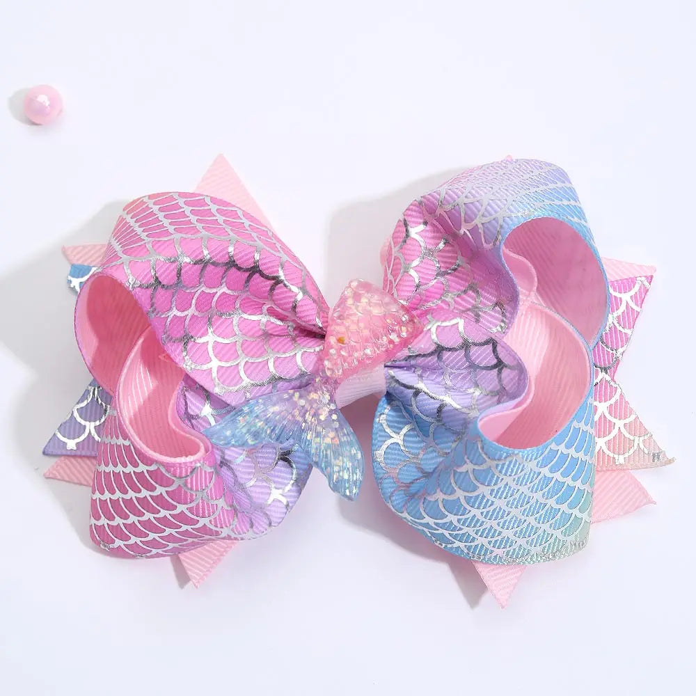 4.5 Inch Kids Fashion Hair Accessories Gift Cute Mermaid Bow Clips for Girls Scale Hair Clips