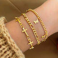 VKME 3pcs Fashion Gold Plated Cross Butterfly Bracelet Set for Women Jewelry Wholesale