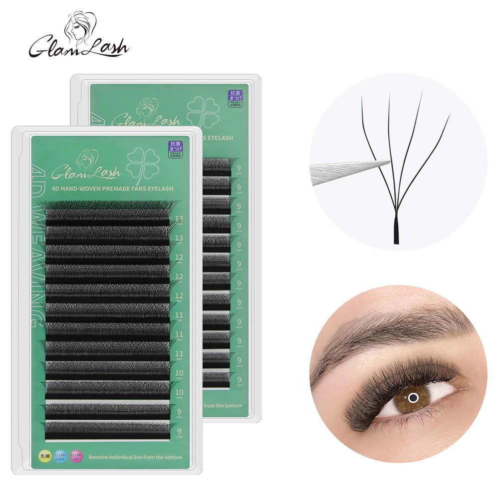 GLAMLASH Handmade Premade 4D W Shaped 0.07mm Korean PBT Synthetic Fiber Premium Quality Volume Fan Eyelashes