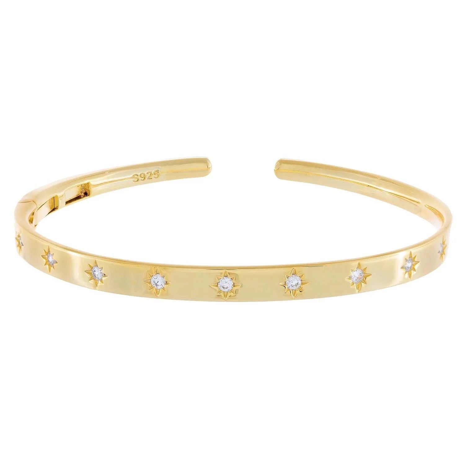 LOZRUNVE 925 Sterling Silver Gold Plated Fashion Diamond CZ Starburst Cuff Bangle Bracelet Women
