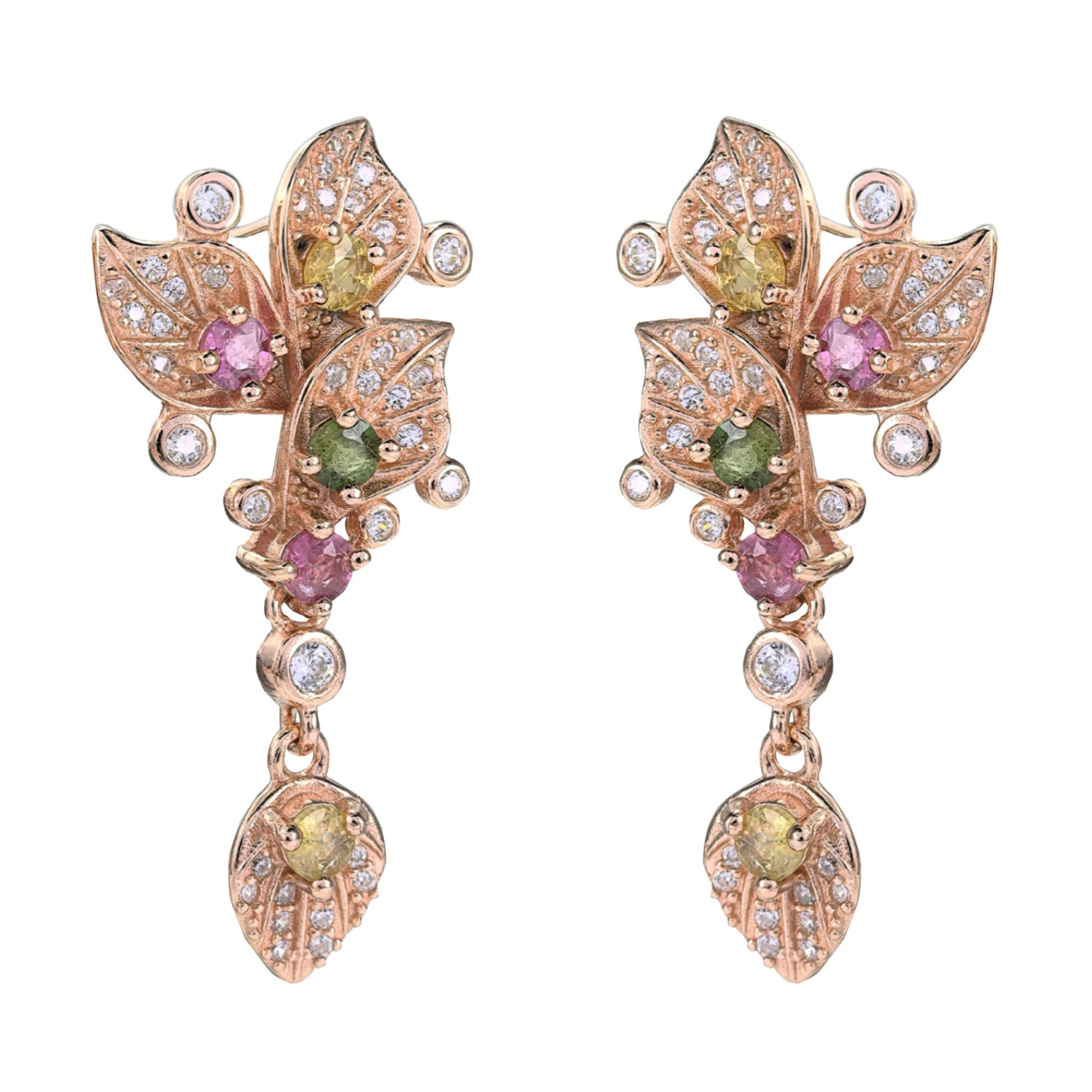 Graceful Rose Gold Plated 925 Sterling Silver Natural Tourmaline Flower Drop Earrings for Wedding Party Anniversary Gift for