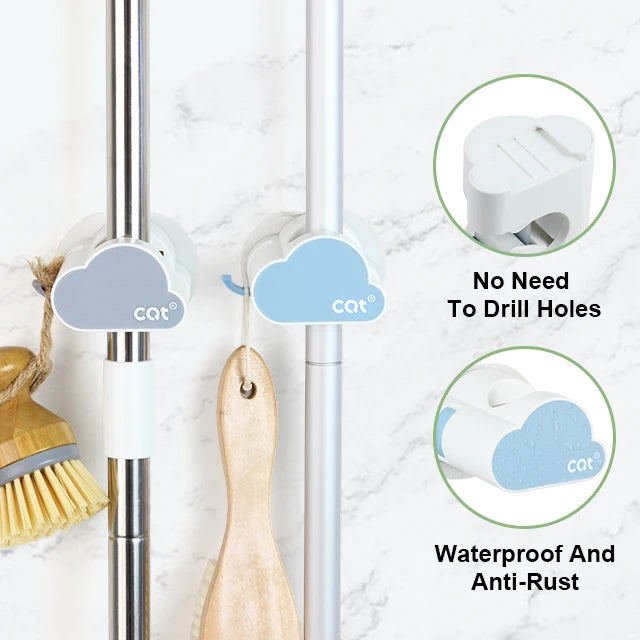Heavy-Duty  Plastic Mop Broom Holder  Wall Mount Cleaning Storage Tool Organizer for Kitchen Closet Garage Office