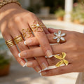 SUMMLY Trendy Wholesale Irregular Line Bow Flower  18K Gold Plated Stainless Steel Open Rings Fashion Jewelry