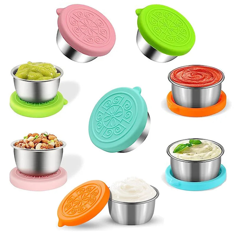 Wholesale 6-Piece 304 Stainless Steel Snack Containers with Leakproof Silicone Lids for Kids Lunch Box