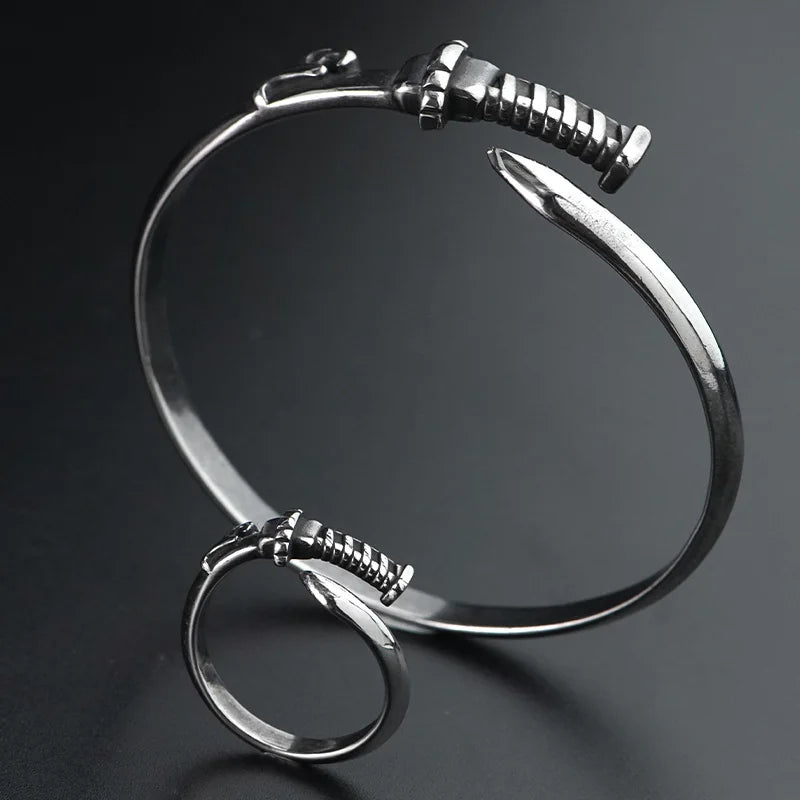 Sword Shape Stainless Steel Bracelet Rings Jewelry Set New Arrival Open Design Bangles Vintage Gifts Factory Classic Style